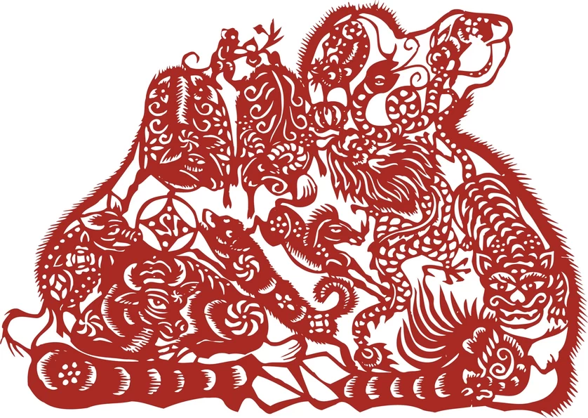 中国风中式传统喜庆民俗人物动物窗花剪纸插画边框AI矢量PNG素材【1265】